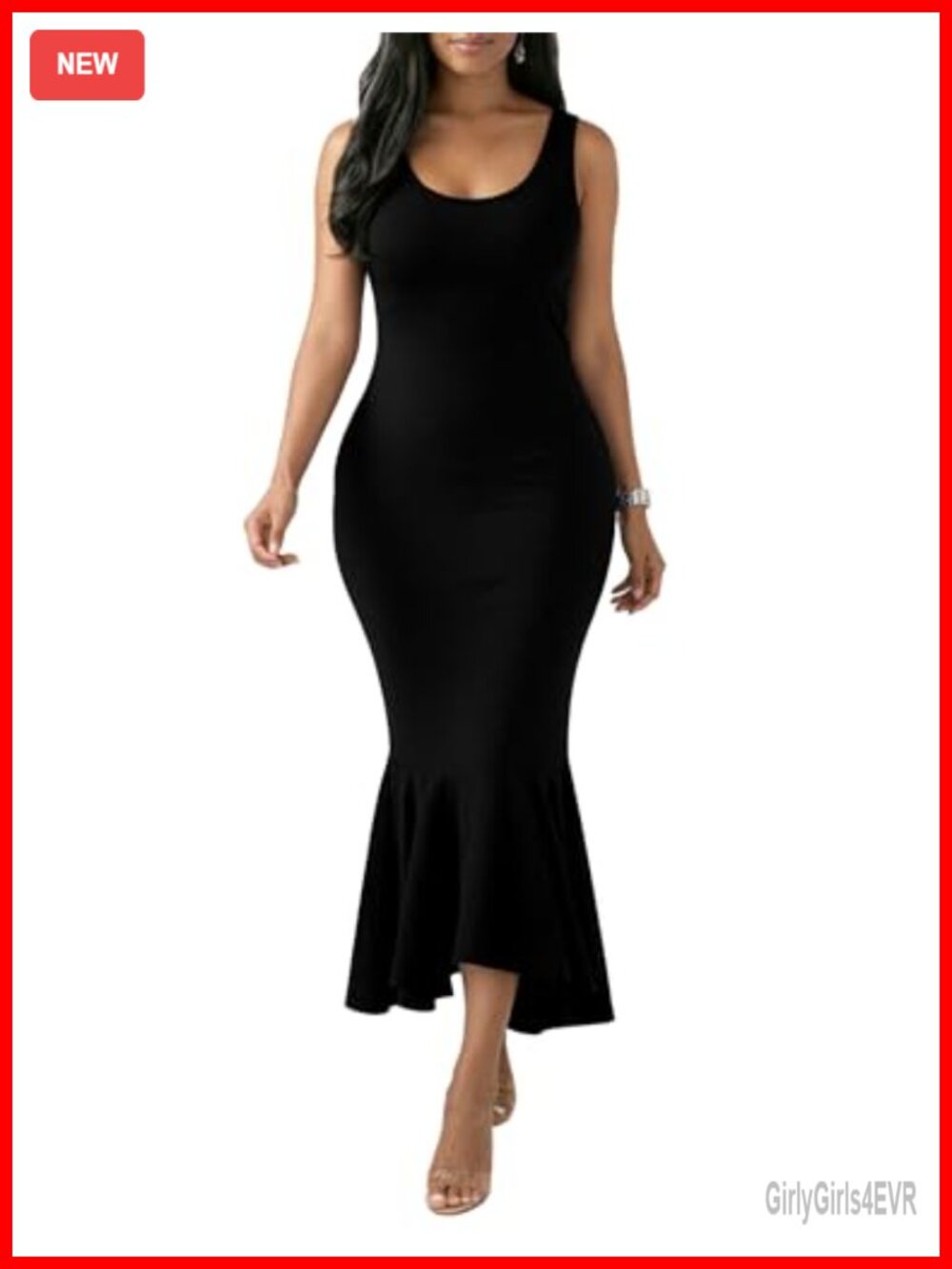 Sleeveless Bodycon Maxi Dress Mermaid Scoop Neck Stretch Summer Party